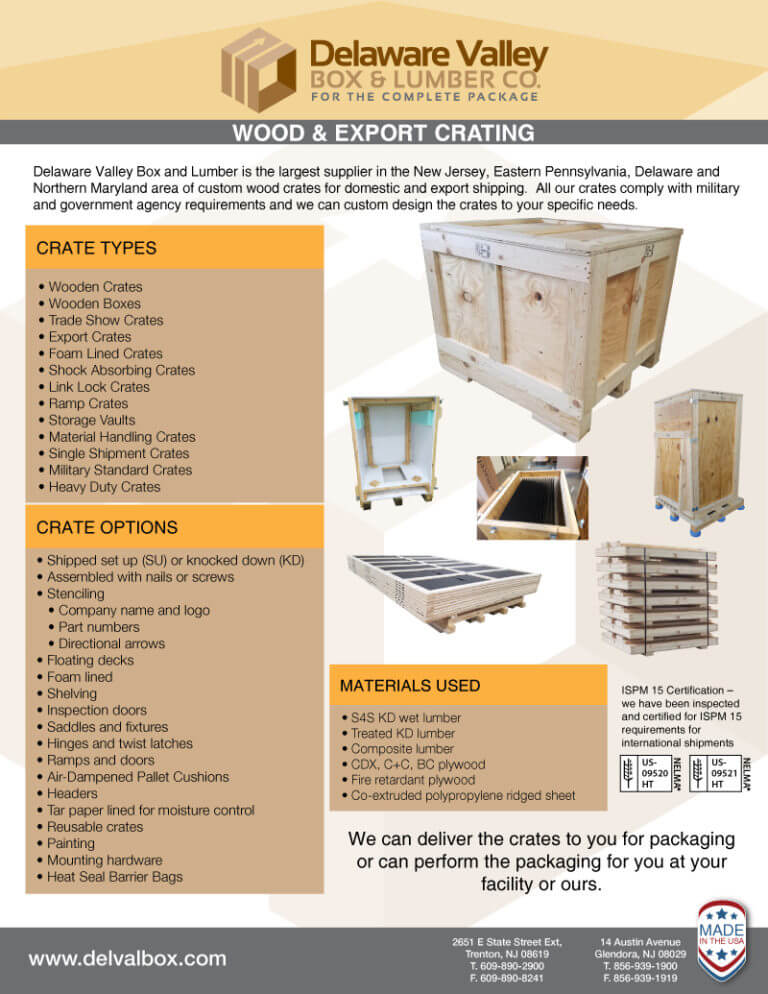 Wood and Export Crating Delaware Valley Box & Lumber Co